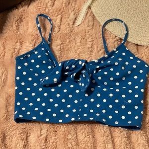 Blue and White Polka Dot Front Tie Crop Top